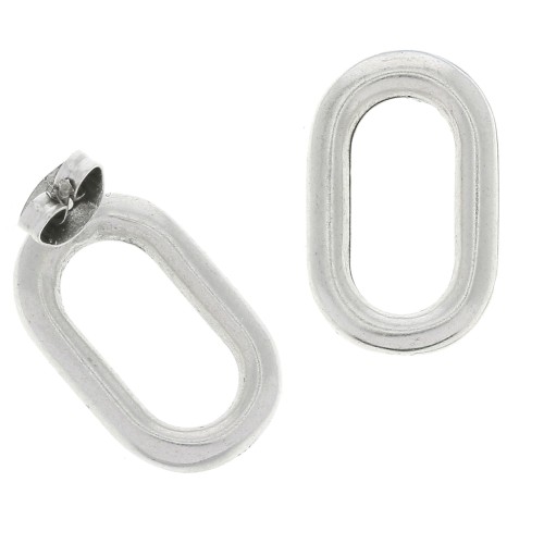 Boucles d'oreilles ovale arrondi en zamac 21x13 mm - Placage Argent fin vieilli x2