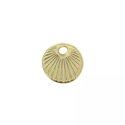 Mini breloque ronde gravée effet plissé 9.5 mm - Doré à l'or fin x1