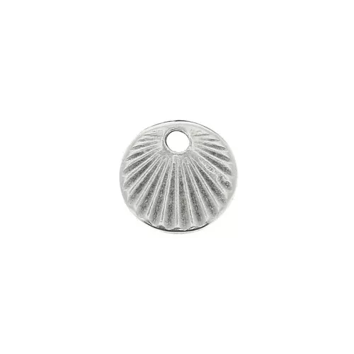 Mini breloque ronde gravée effet plissé 9.5 mm - Placage Argent fin vieilli x1