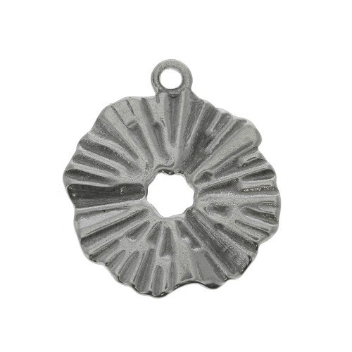 Breloque ronde irrégulière ajourée effet plissé 17mm en Acier inoxydable 304 x1