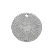 Breloque ronde irrégulière striée 15mm pour cabochons & strass 6mm - Acier inoxydable x1