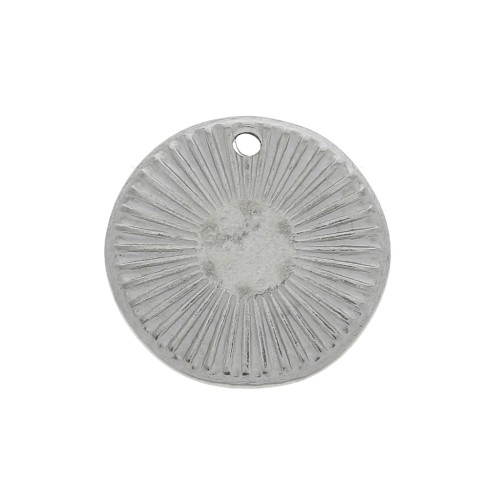 Breloque ronde irrégulière striée 15mm pour cabochons & strass 6mm - Acier inoxydable x1