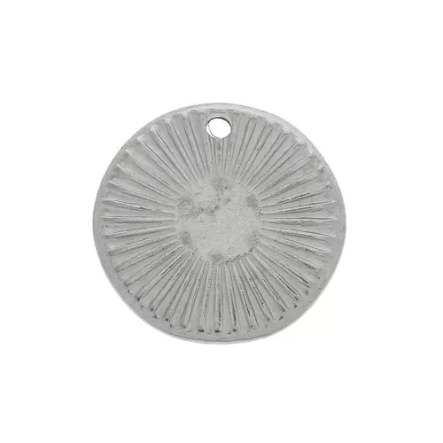 Breloque ronde irrégulière striée 15mm pour cabochons & strass 6mm - Acier inoxydable x1