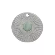 Breloque ronde irrégulière striée 15mm pour cabochons & strass 6mm - Acier inoxydable x1