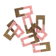 Pendentif rectangle évidé en résine imitation bois 38x19 mm Saumon - Marron x1