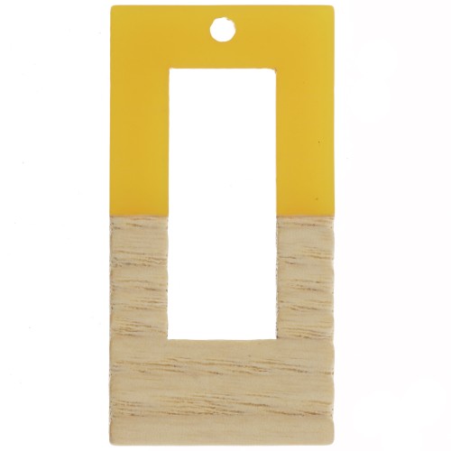 Pendentif rectangle évidé en résine imitation bois 38x19 mm Jaune - Marron x1
