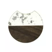 Pendentif disque découpé 34x36.5 mm résine imitation bois avec fragments argentés