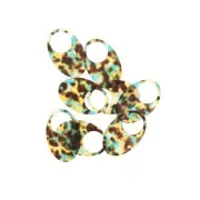 Pendentif ovale ajouré en acétate 48.5x32 mm - Ecaille de tortue Marron - Bleu x1