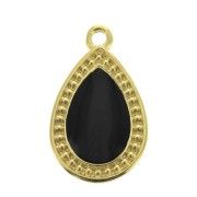 Pendentif goutte travaillé en zamac et résine époxy 21x12 mm Doré à l'or fin- Noir x1|raw }}