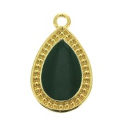 Pendentif goutte travaillé en zamac et résine époxy 21x12 mm Doré à l'or fin- Vert sapin x1|raw }}