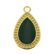Pendentif goutte travaillé en zamac et résine époxy 21x12 mm Doré à l'or fin- Vert sapin x1
