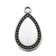 Pendentif goutte travaillé avec résine époxy 21x12 mm Argenté vieilli - Blanc x1