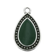 Pendentif goutte travaillé - résine époxy 21x12 mm Argenté vieilli - Vert sapin x1|raw }}