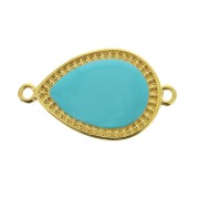Intercalaire goutte 2 anneaux avec résine époxy 27x16 mm Doré à l'or fin - turquoise  x1|raw }}