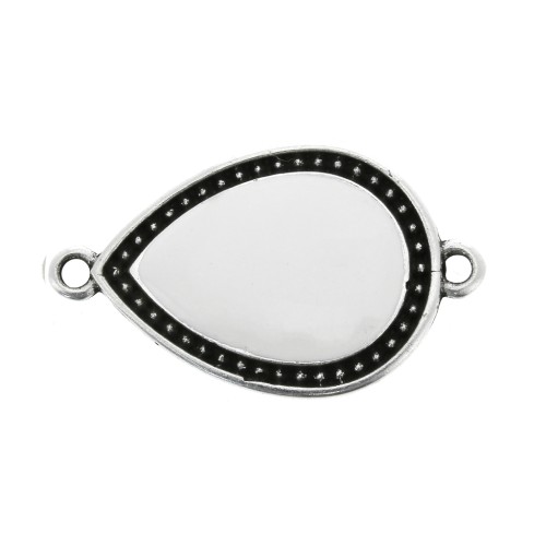 Intercalaire goutte 2 anneaux avec résine époxy 27x16mm Argenté vieilli - Blanc x1