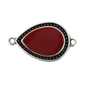 Intercalaire goutte 2 anneaux résine époxy 27x16 mm Argenté vieilli - Rouge foncé