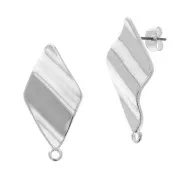 Clous d'oreilles losange ondulé avec anneau 32x15 mm - Placage Argent fin vieilli x2