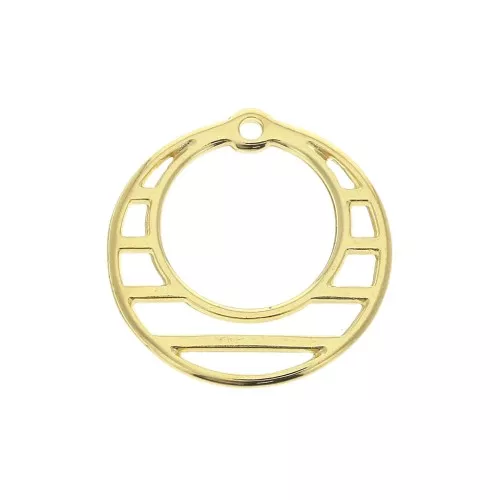 Pendentif rond ajouré en zamac 23 mm - Doré à l'or fin x1