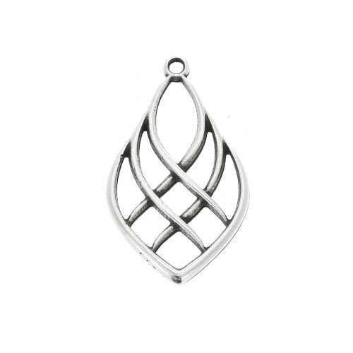 Pendentif goutte effet lignes entrecroisées en zamac 27x16 mm - Placage Argent fin vieilli x1