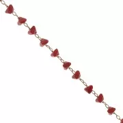 Chaîne perlée de perles en verre forme triangle 3.2 mm - Rouge x50cm