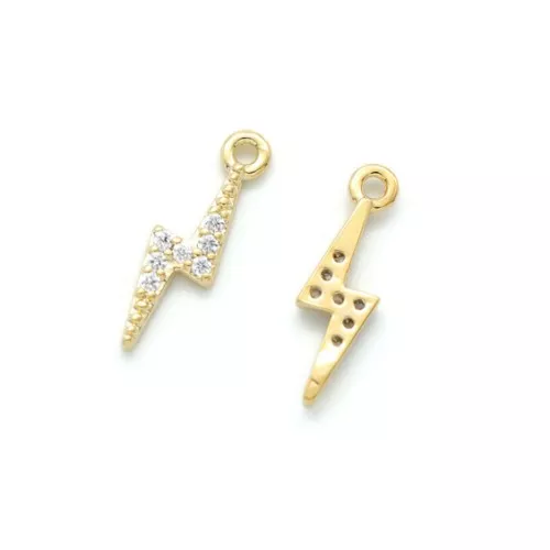 Breloque éclair en laiton avec oxydes de Zirconium 15x4 mm - Doré - Crystal x1