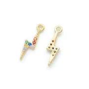 Breloque éclair en laiton avec oxydes de Zirconium 15x4 mm - Doré - Multicolore x1