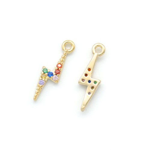 Breloque éclair en laiton avec oxydes de Zirconium 15x4 mm - Doré - Multicolore x1