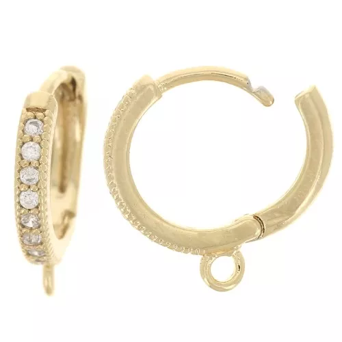 Dormeuses créoles avec oxydes de Zirconium 10 mm - Doré à l'or fin - Crystal x2