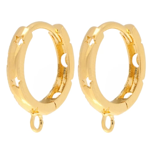 Dormeuses créoles lunes et étoiles évidées anneau ouvert 14 mm - Doré or fin x2