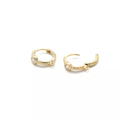 Dormeuses créoles travaillées avec oxyde de zirconium et anneau ouvert 13 mm - Doré x2