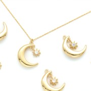 Pendentif demi-lune avec petite étoile et oxyde de zirconium 17x12.5 mm - Doré - Crystal x1