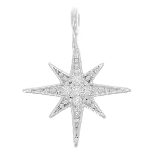 Breloque étoile du nord - oxydes de Zirconium - 15x11.5 mm Placage Argent fin x1