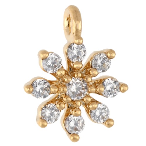 Breloque fleur oxydes de Zirconium & anneau fermé 9x7mm Doré or fin - Crystal x1