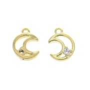 Breloque demi-lune évidée avec 1 Oxyde de Zirconium 10x7 mm Doré - Crystal x1|raw }}