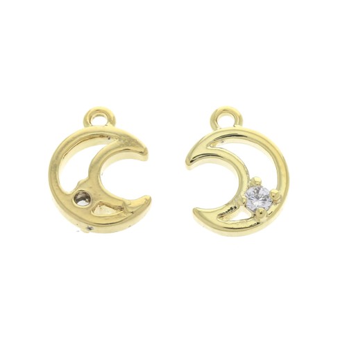 Breloque demi-lune évidée avec 1 Oxyde de Zirconium 10x7 mm Doré - Crystal x1