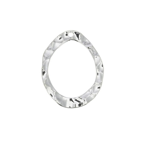 Pendentif goutte irrégulier martelé évidé en laiton 23.5x18 mm - Placage argent fin x1