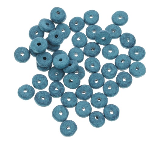 Perles Heishi rondelles en céramique 6.5x2.3 mm - Bleu Canard mat x30