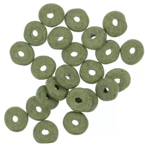 Perles Heishi rondelles en céramique 6.5x2.3 mm - Olive mat x30
