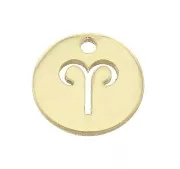 Breloque ronde - signe du zodiaque Bélier 10 mm Gold filled (or laminé) x1