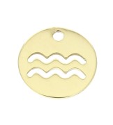 Breloque ronde - signe du zodiaque Verseau 10 mm Gold filled (or laminé) x1