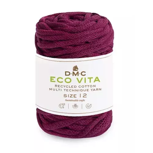 Bobine de cordon DMC 4 mm coton recyclé pour macramé - Eco Vita 12 - Prune x55m
