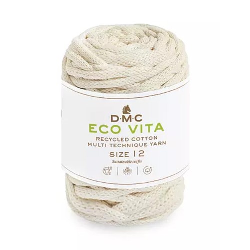 Bobine de cordon DMC 4 mm coton recyclé pour macramé - Eco Vita 12 - Ecru x55m