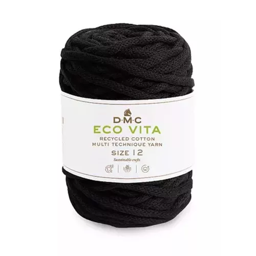 Bobine de cordon DMC 4 mm coton recyclé pour macramé - Eco Vita 12 - Noir x55m