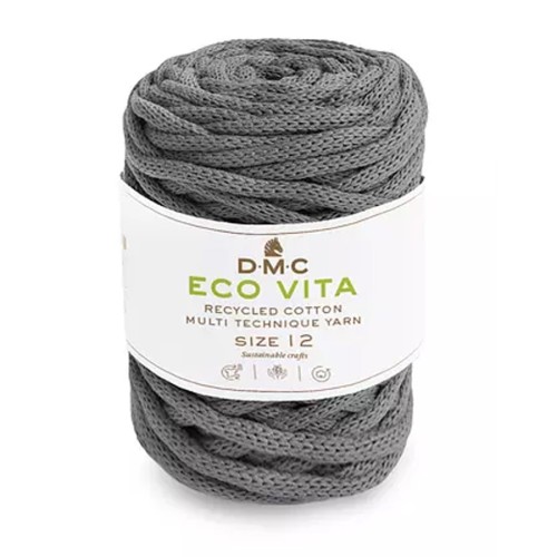 Bobine de cordon DMC 4 mm coton recyclé pour macramé - Eco Vita 12 - Gris x55m