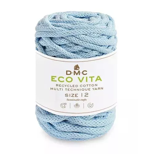 Bobine de cordon DMC 4mm coton recyclé pour macramé - Eco Vita 12 - Bleu Ciel x55m