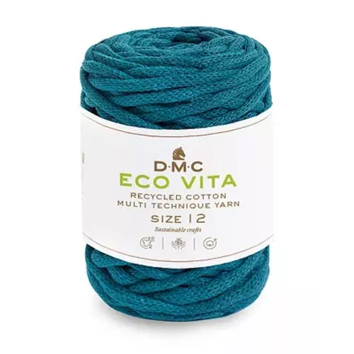 Bobine de cordon DMC 4mm coton recyclé pour macramé - Eco Vita 12 Bleu canard x55m