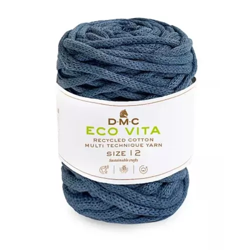 Bobine de cordon DMC 4mm coton recyclé pour macramé - Eco Vita 12 - Bleu jean x55m