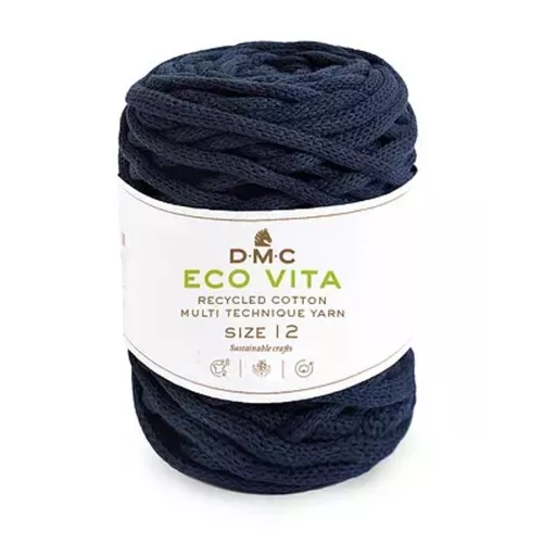 Bobine de cordon DMC 4mm coton recyclé pour macramé - Eco Vita 12 Bleu Marine x55m
