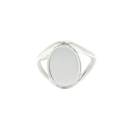 Bague serti cabochon fond plat 14x10 mm taille 52 à 58 en Argent 925 x1