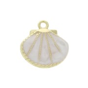 Pendentif coquillage en zamac et résine époxy 24x23 mm Blanc - Doré x1|raw }}